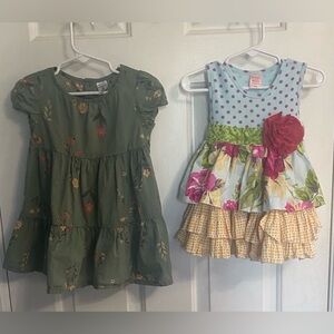 Carter’s Green floral dress and Giggle Moon Blue Floral Dress Set
